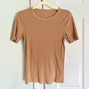 a new day Beige Ribbed Fitted Top